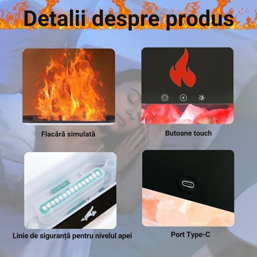 Difuzor Aromaterapie, cu Cristale de Sare si Efect de Flacara