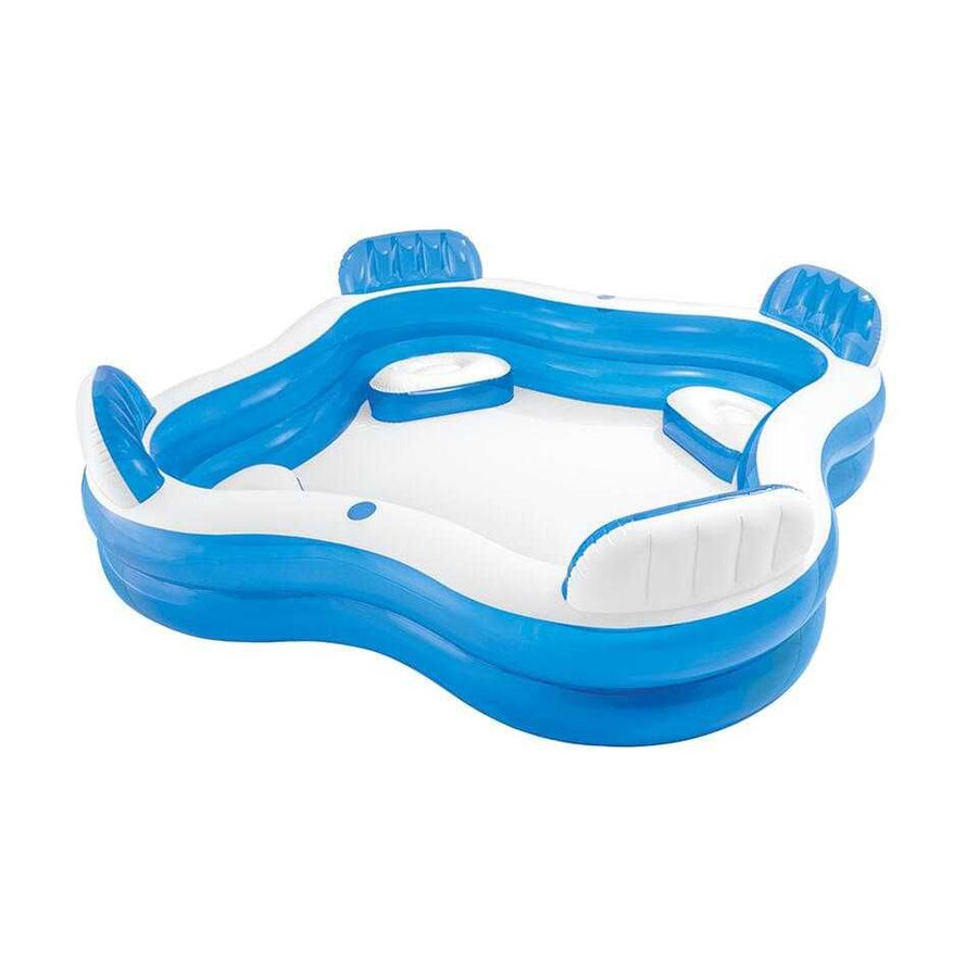 Piscină gonflabilă INTEX pentru familie, cu 4 scaune, perne și tetiere integrate, suporturi pentru băuturi