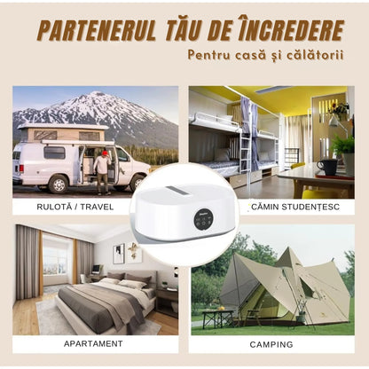 Uscător electric de haine și rufe, 600W, pliabil și portabil, capacitate 10 kg, temporizator 1–8h, funcție UV, bej
