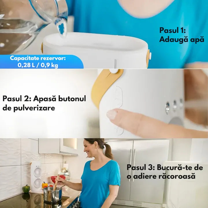 Ventilator portabil cu pulverizare apă, 37 x 16 cm, rezervor pentru apă și gheață, alimentare prin cablu USB, LED multicolor